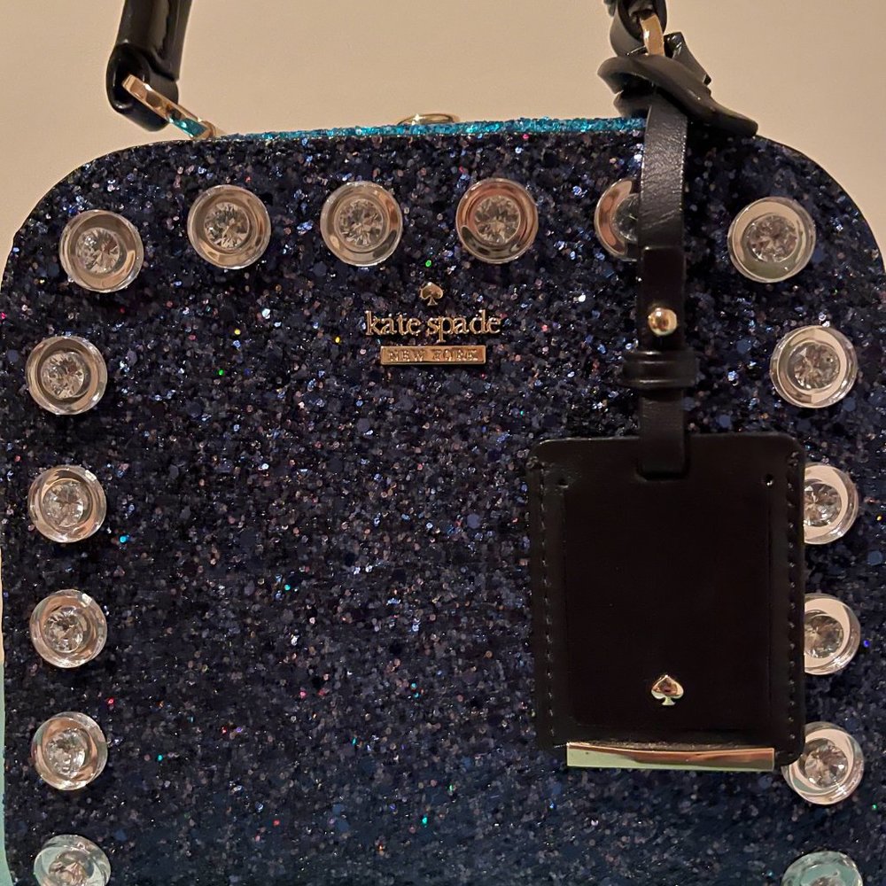 New Kate Spade satchel handbag blue color glitter(leather) - Picture 5 of 12